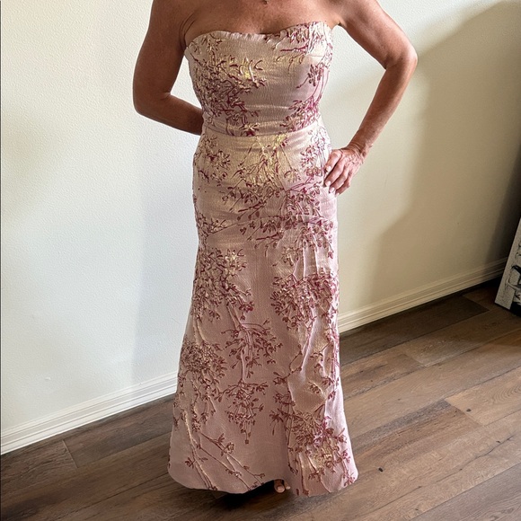 Rene Ruiz Strapless Floral Gown in Pink and Cream - Picture 3 of 7